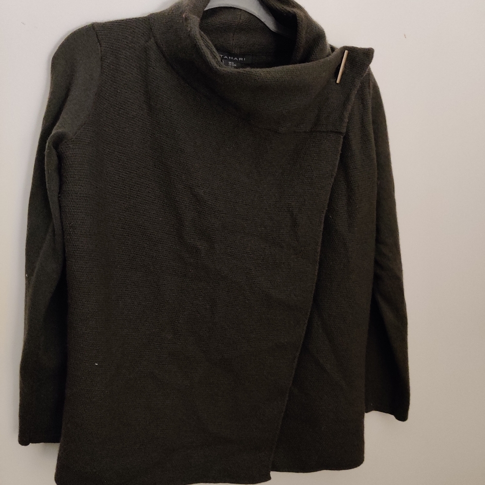 Tahari front drape cardigan army green